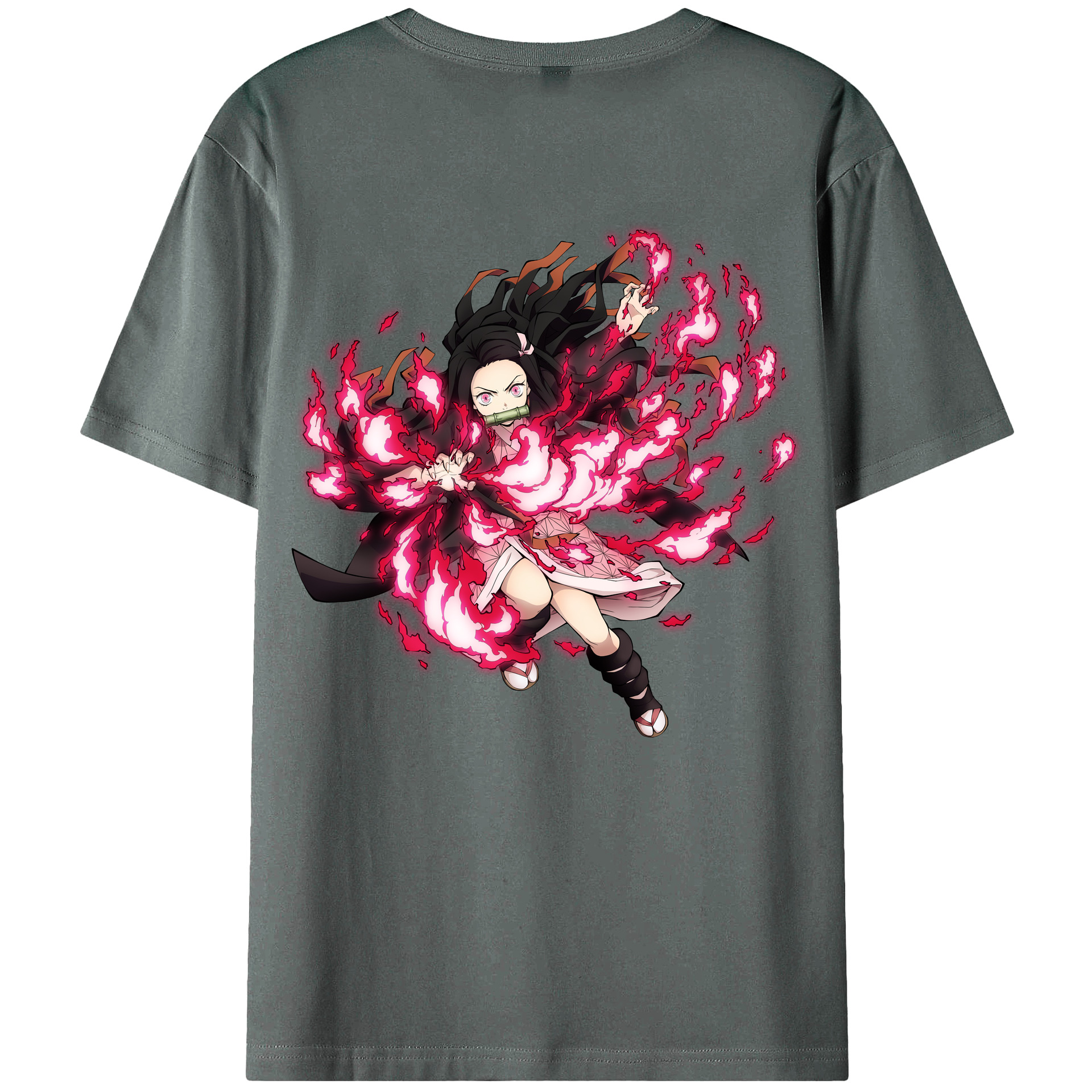 （画像用） 鬼滅の刃（きめつのやいば）竈門 禰󠄀豆子／かまど ねずこ Kamado Nezuko 綿100％ メンズ半袖Tシャツ（バックプリント） 通気性